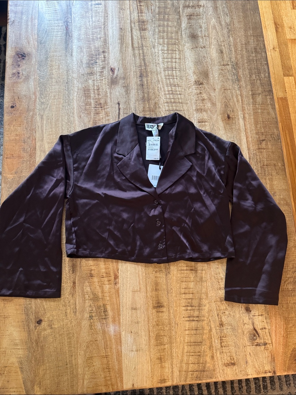 BEACH RIOT Cropped Satin Button-Up Blazer suit Jacket in Deep Chocolate NEW NWT